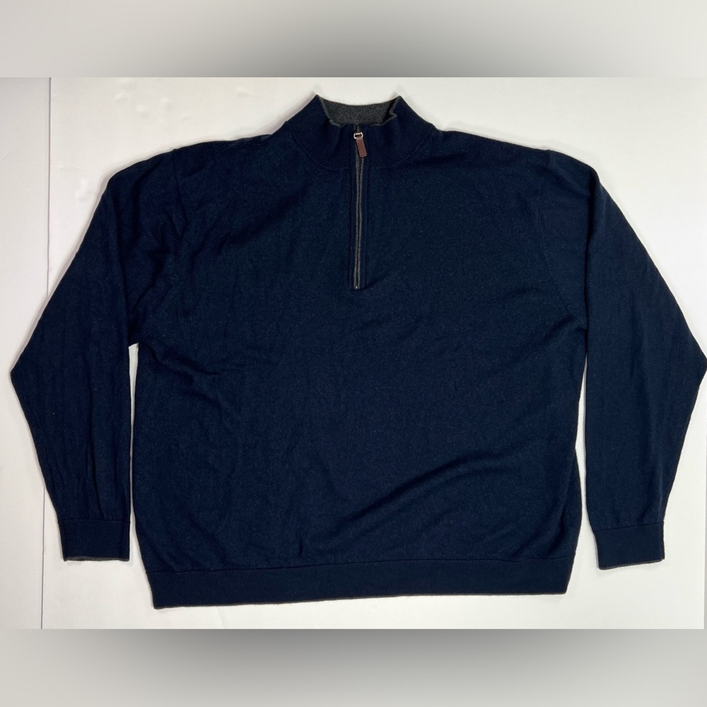 Hart Schaffner Marx 100% Extra Fine Merino Wool Quarter Zip Sweater - navy, 3XB